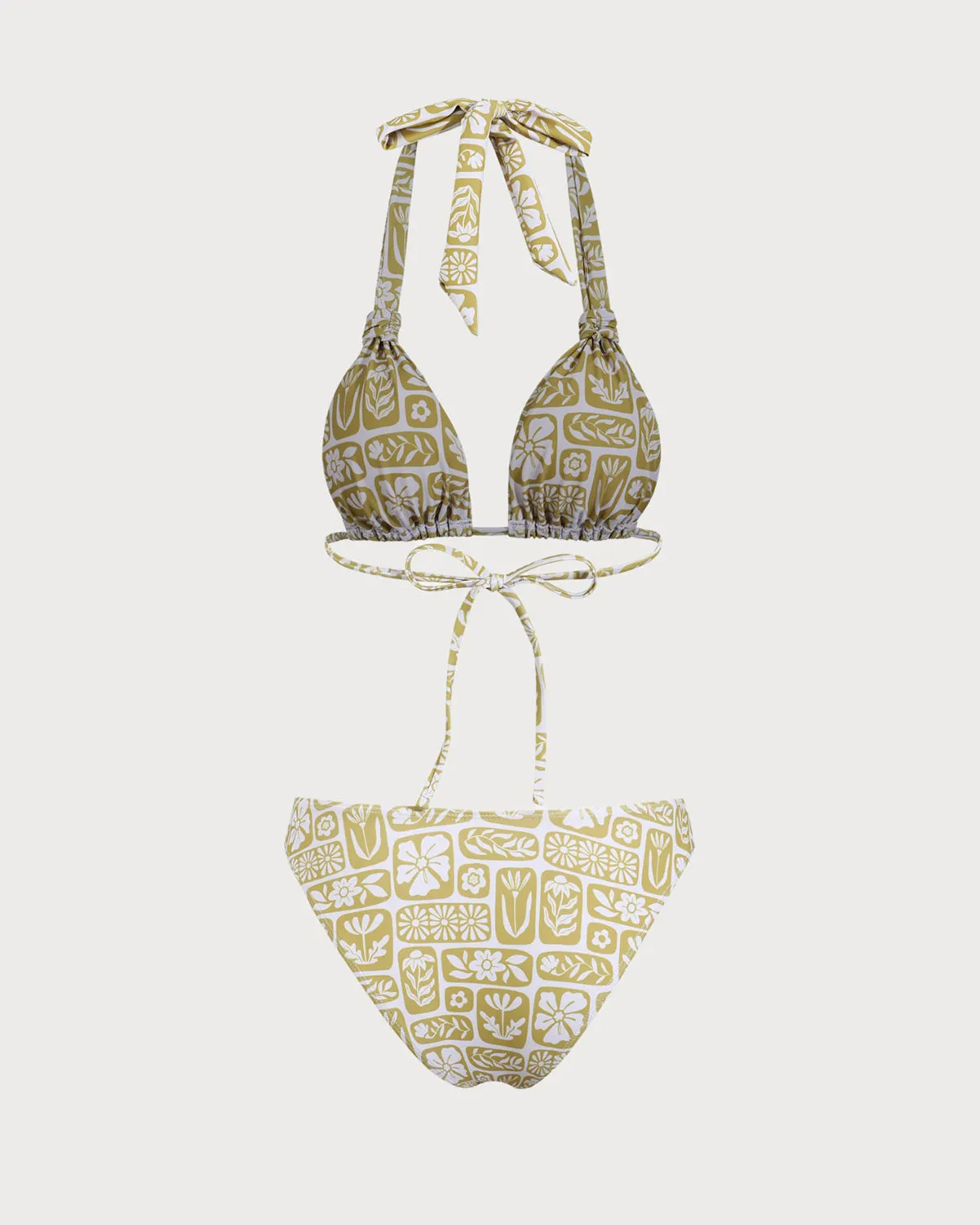Khaki Knit Geometric Print Bikini Set sold by rihoas product image thumbnail 2