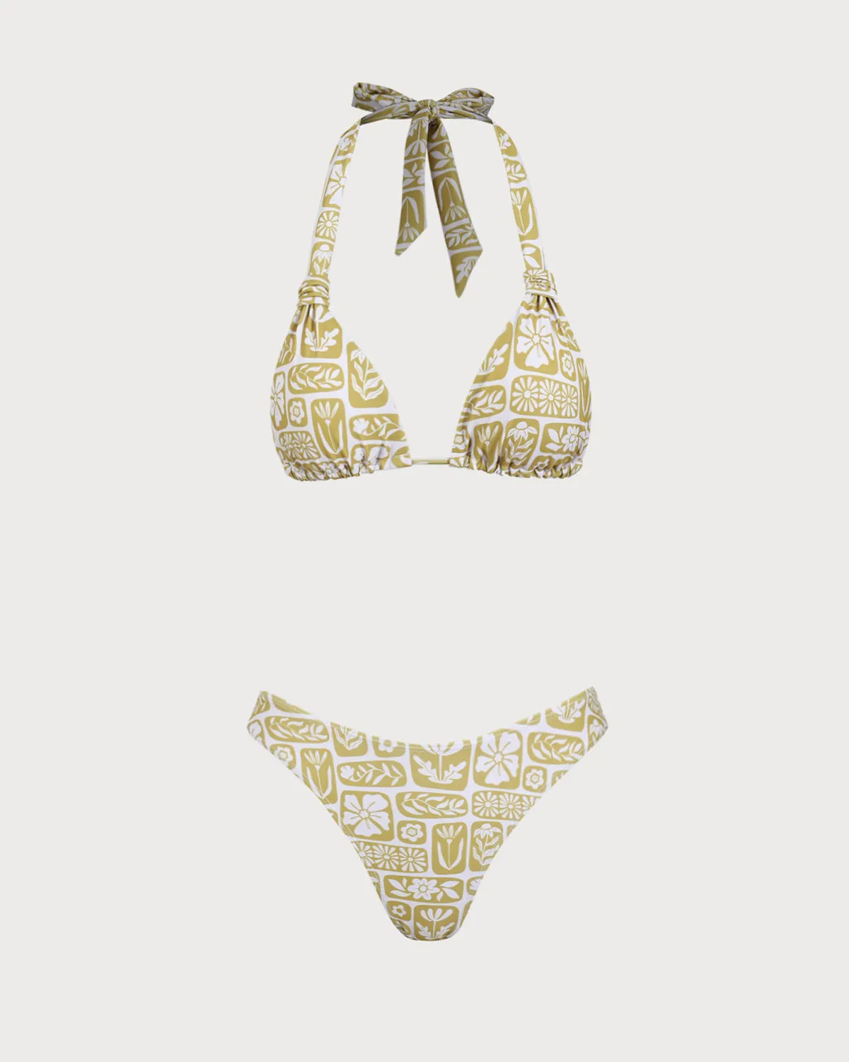 Khaki Knit Geometric Print Bikini Set sold by rihoas