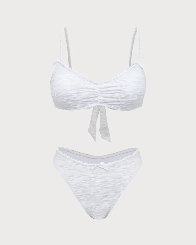 White Knitted Wave Textured Bikini Set sold by rihoas