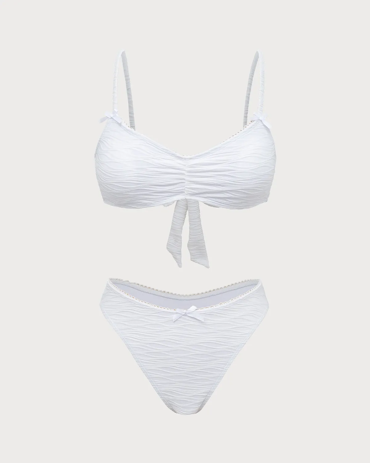 White Knitted Wave Textured Bikini Set sold by rihoas