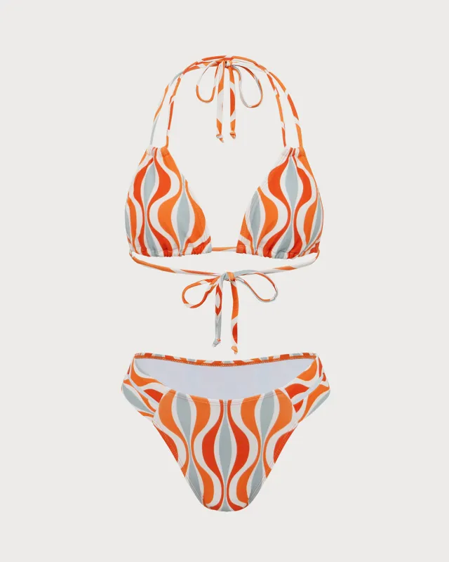 Orange Knitted Wave Print Bikini Set sold by rihoas