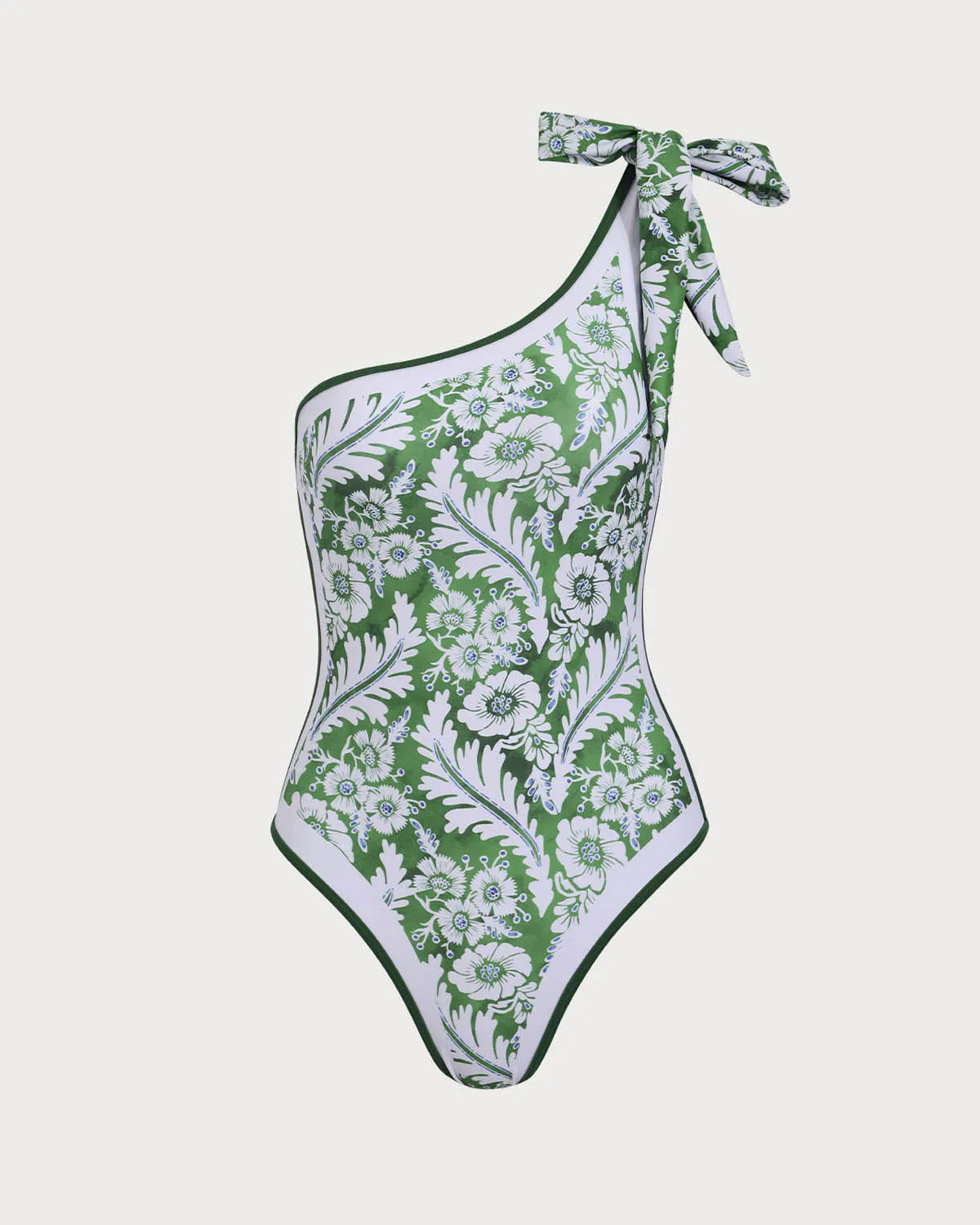 Green Contrast Flower Print One Piece Swimsuit sold by rihoas product image thumbnail 2