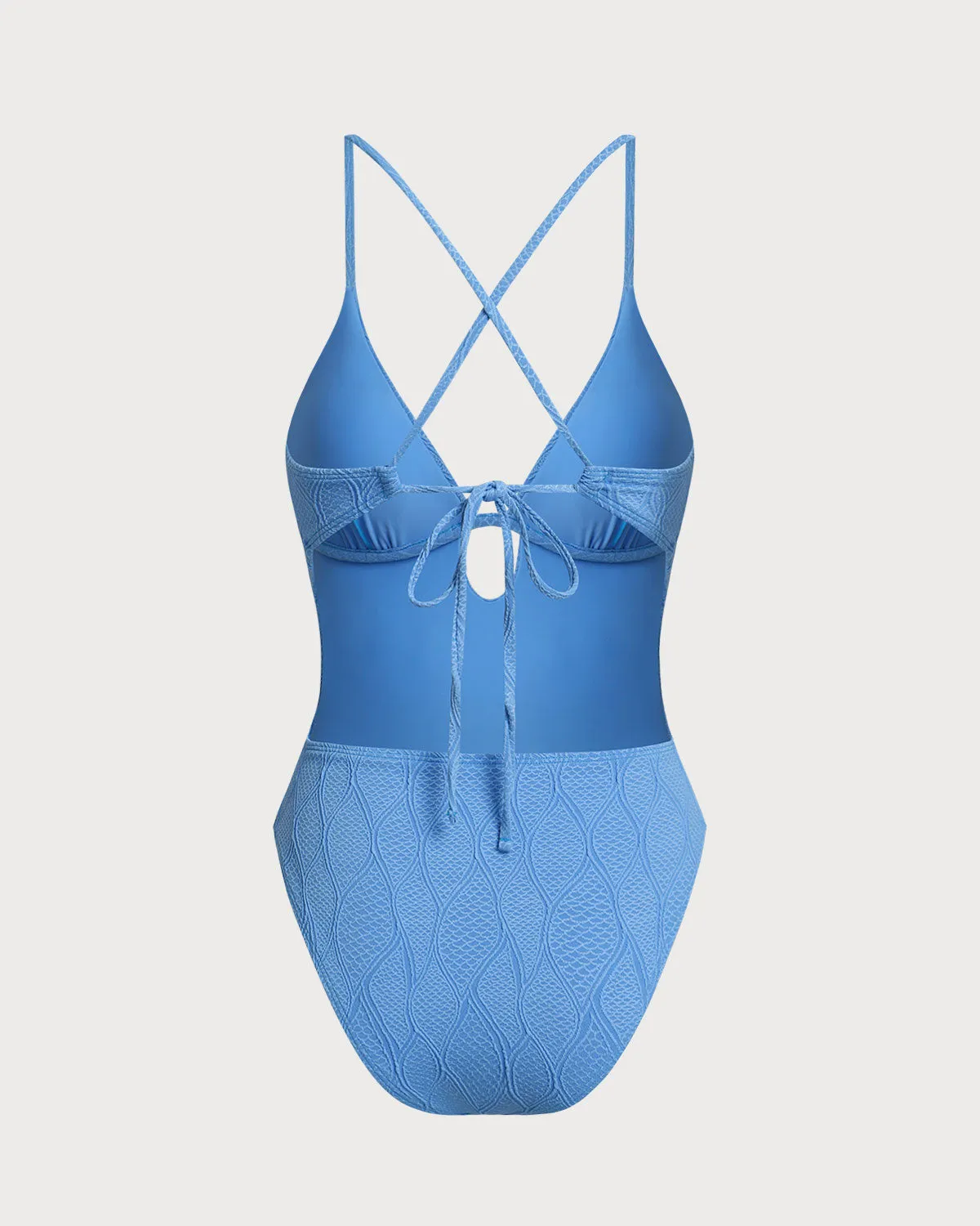Blue Textured Bralette One-Piece Swimsuit sold by rihoas product image thumbnail 2