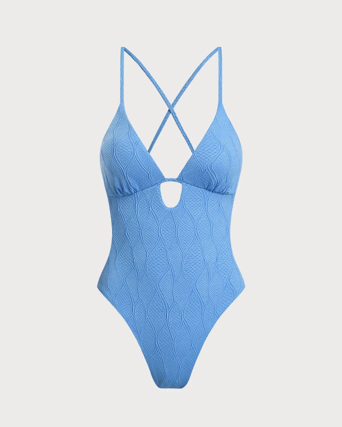 Blue Textured Bralette One-Piece Swimsuit sold by rihoas