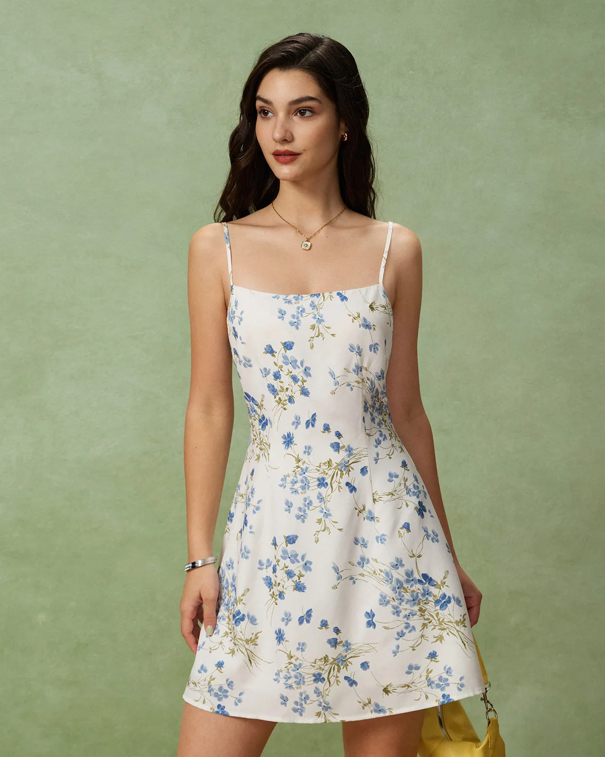 Blue Floral A-Line Slip Mini Dress sold by rihoas