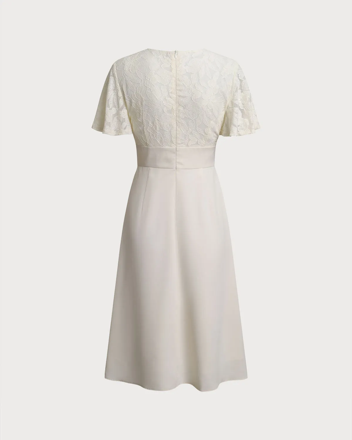 White Textured V-Neck Midi Dress sold by rihoas product image thumbnail 2