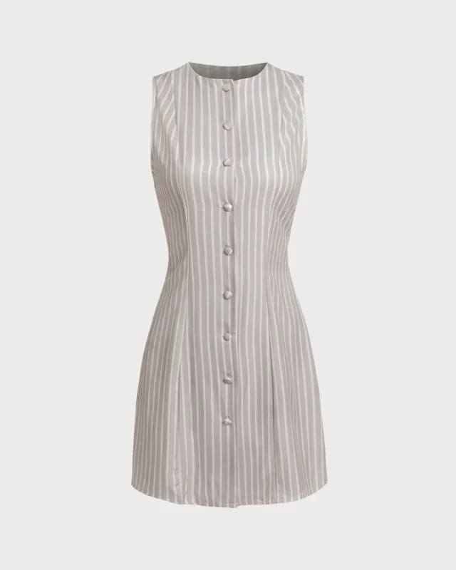 White Crew Neck Button Sleeveless Mini Dress sold by rihoas