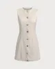 Yellow Round Neck Button Sleeveless Mini Dress sold by rihoas