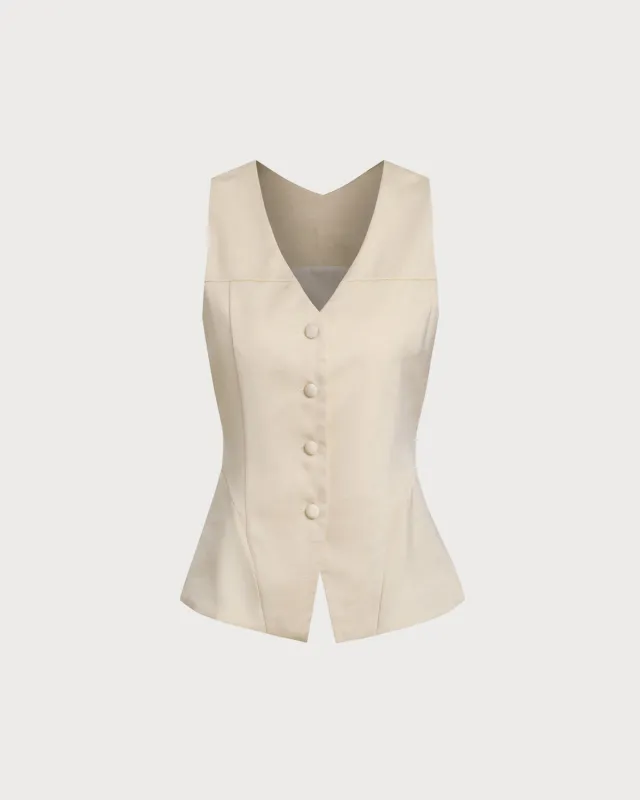 Apricot Textured Button Vest sold by rihoas