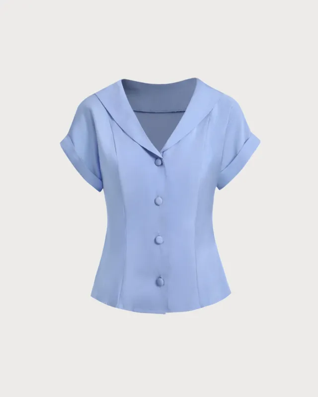 Blue Cowl Sleeve Button Shirt sold by rihoas