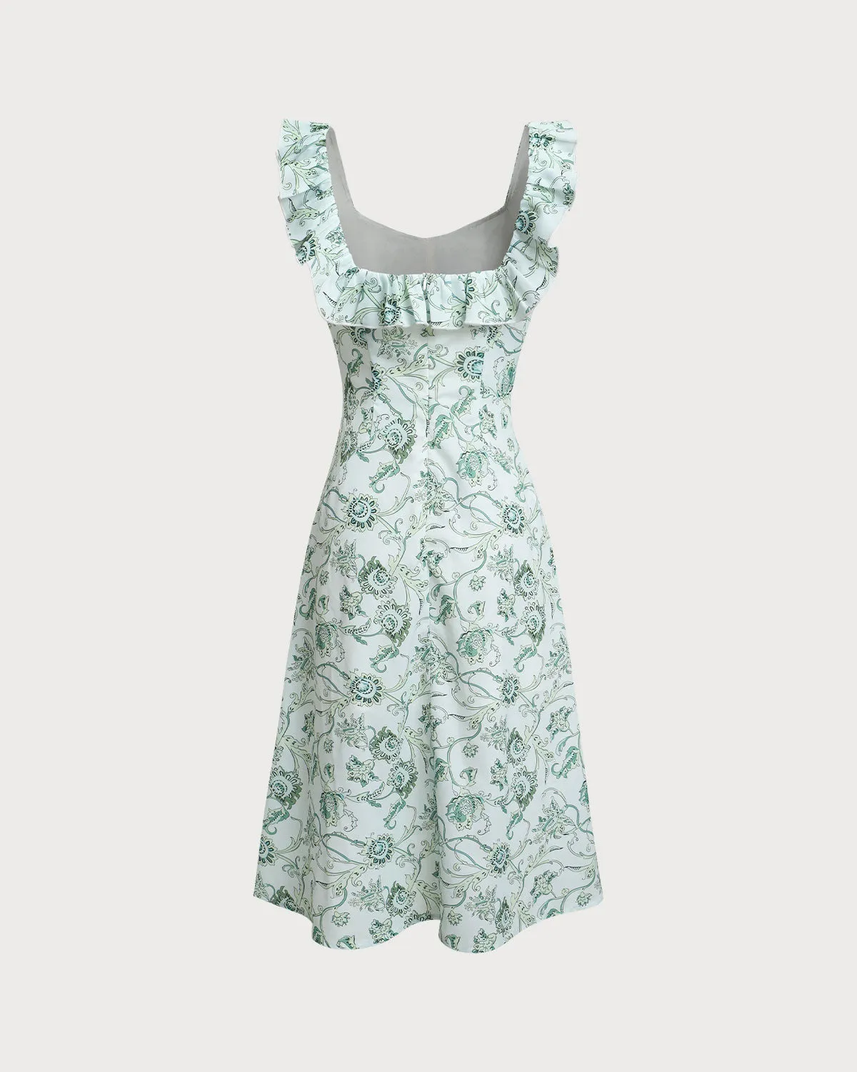 Green Floral Square Neck Ruched Midi Dress sold by rihoas product image thumbnail 2