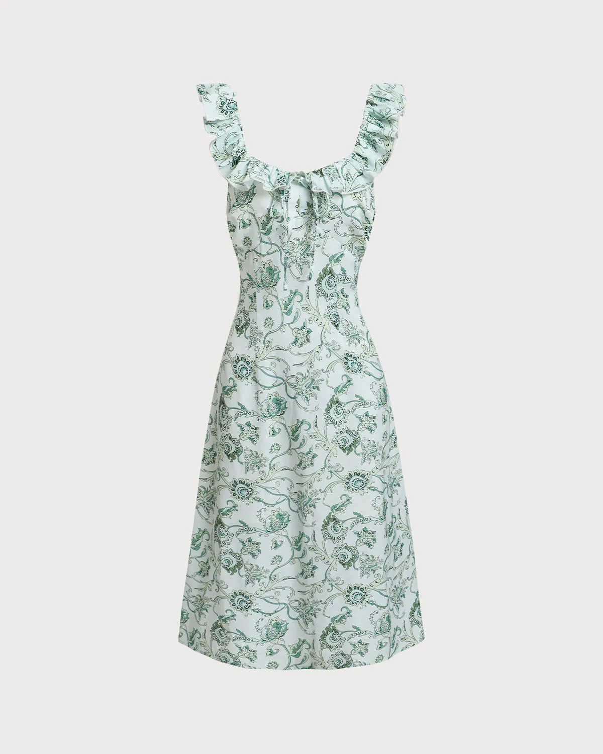 Green Floral Square Neck Ruched Midi Dress sold by rihoas