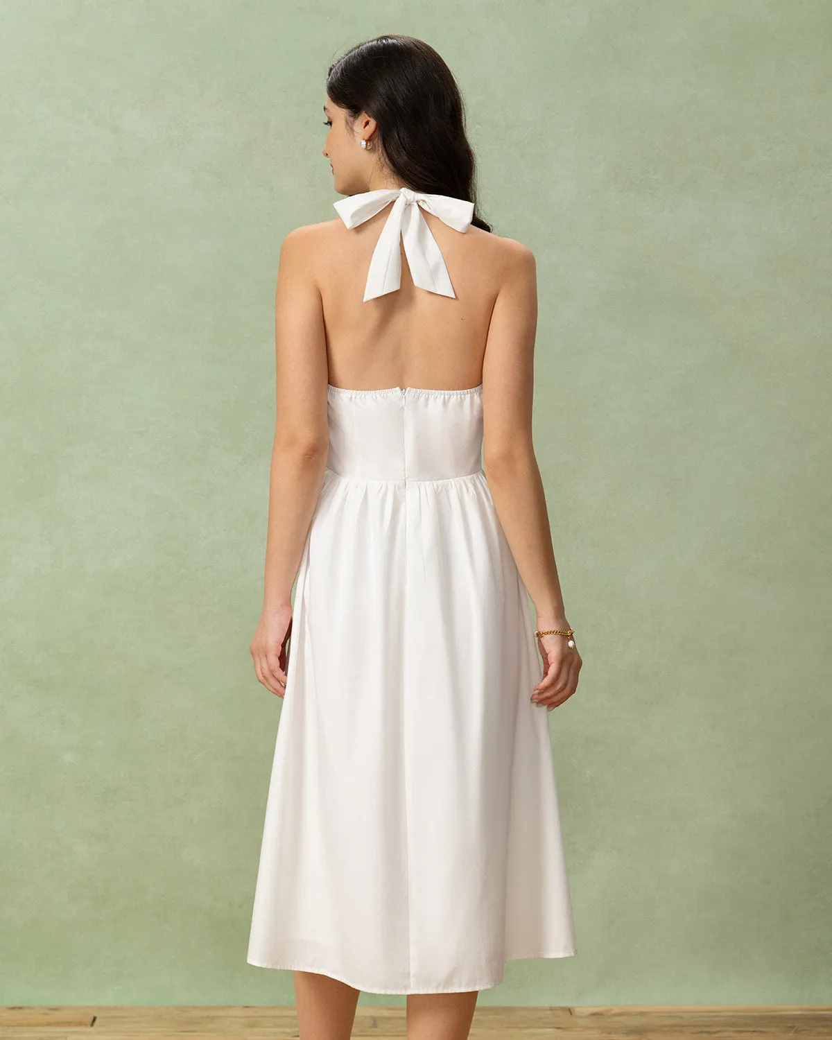 White Embroidery Halter Midi Dress sold by rihoas product image thumbnail 5