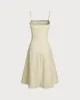 Yellow Pleated A-Line Slip Midi Dress sold by rihoas