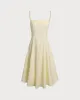 Yellow Pleated A-Line Slip Midi Dress sold by rihoas