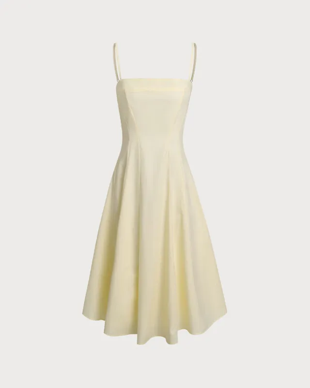Yellow Pleated A-Line Slip Midi Dress sold by rihoas