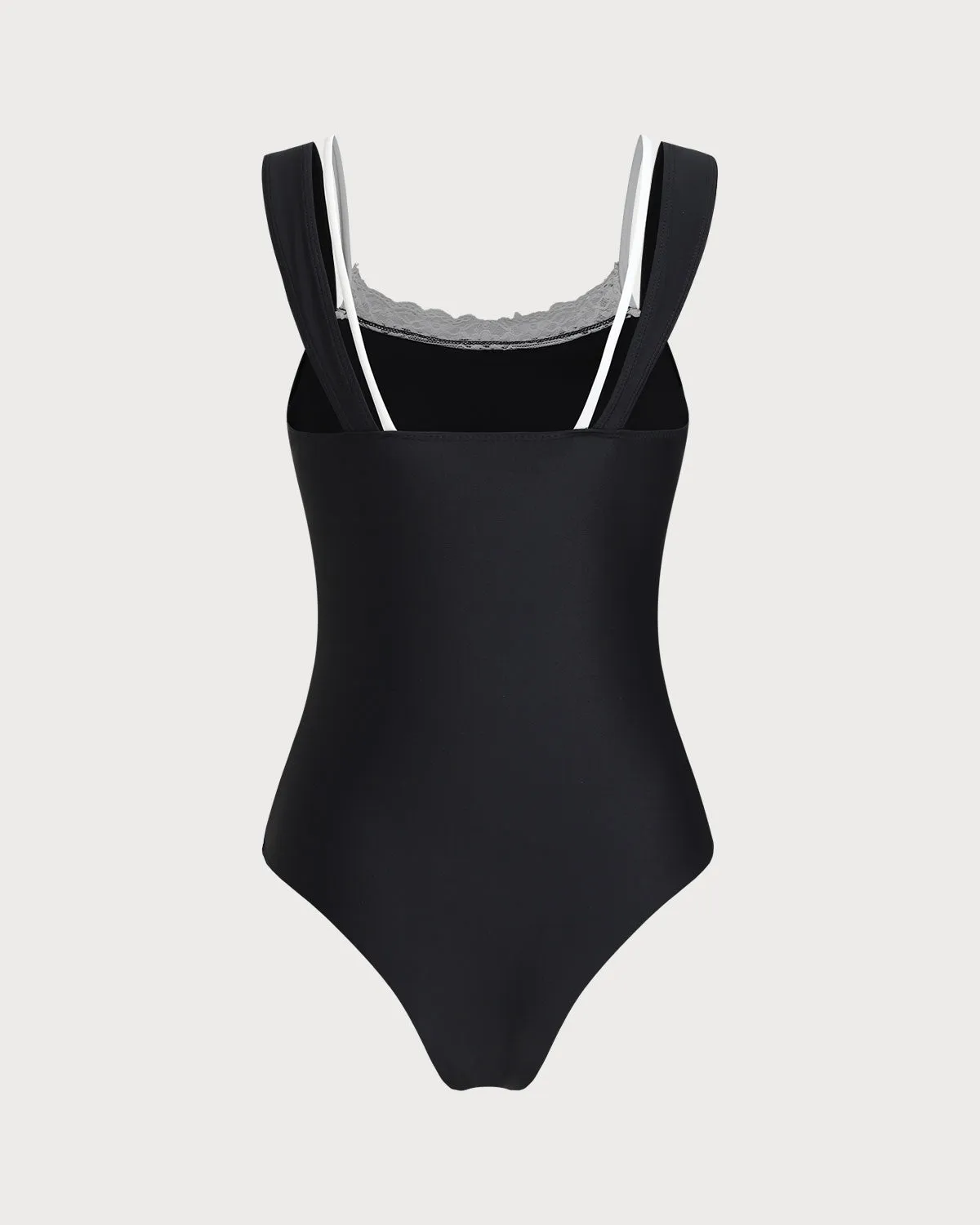 Black Contrast Lace One-Piece Swimsuit sold by rihoas product image thumbnail 2