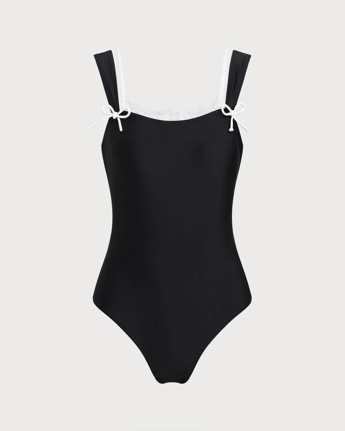 Black Contrast Lace One-Piece Swimsuit sold by rihoas