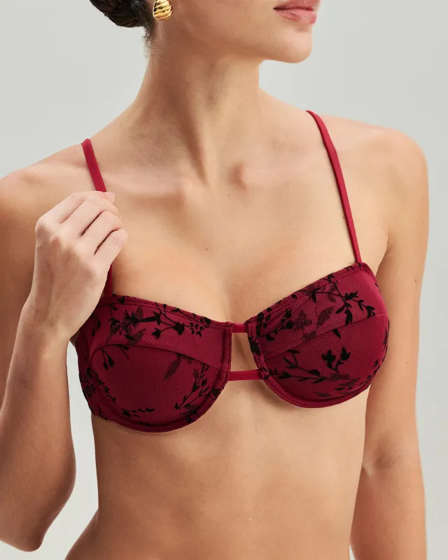 Red Floral Underwire Bikini Top sold by rihoas