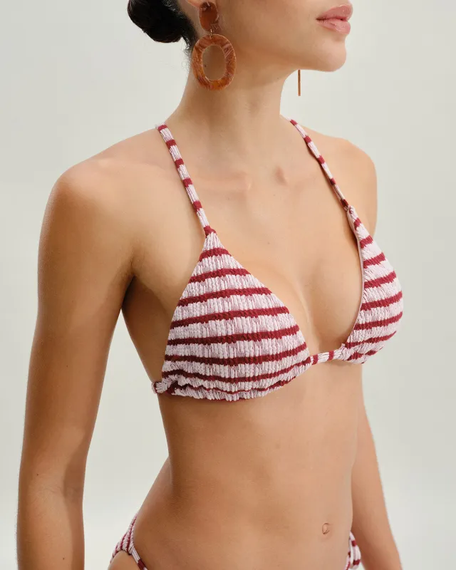Red Striped Drawstring Bikini Top sold by rihoas