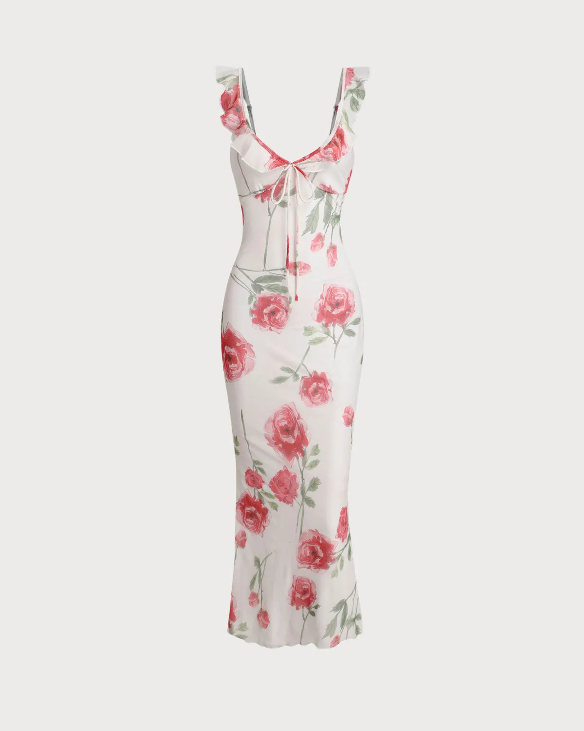 Beige Floral Bodycon Ruffle Maxi Dress sold by rihoas