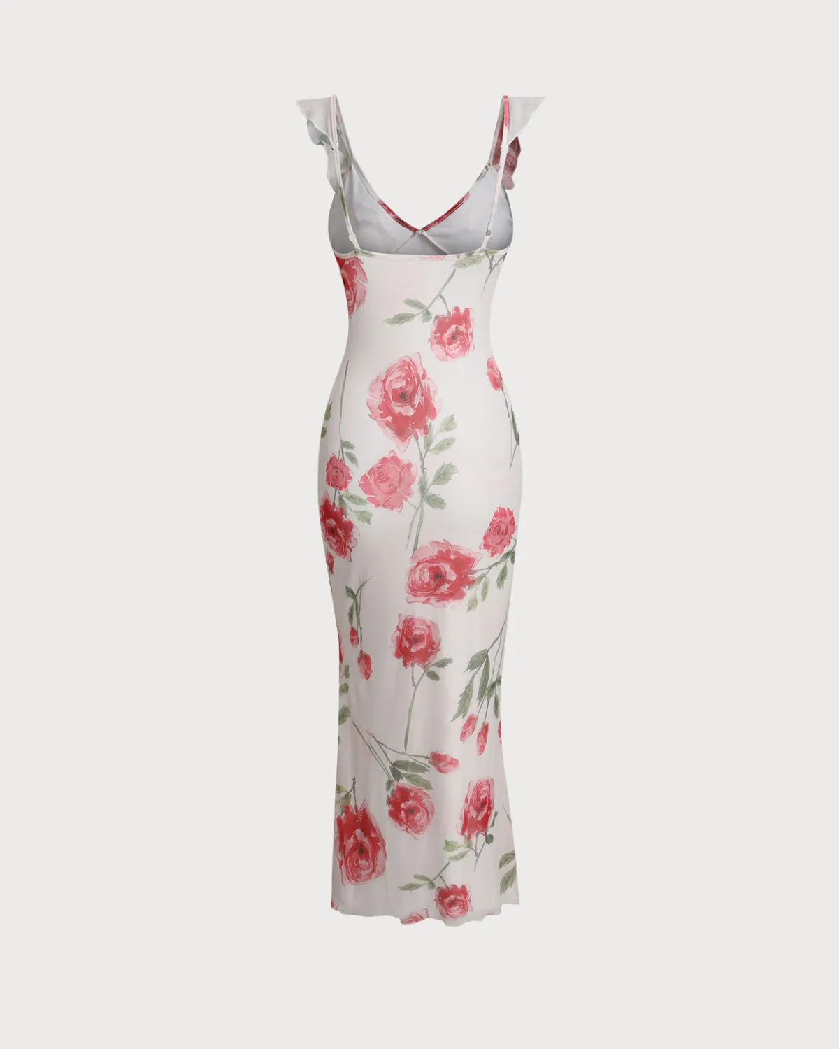 Beige Floral Bodycon Ruffle Maxi Dress sold by rihoas product image thumbnail 2