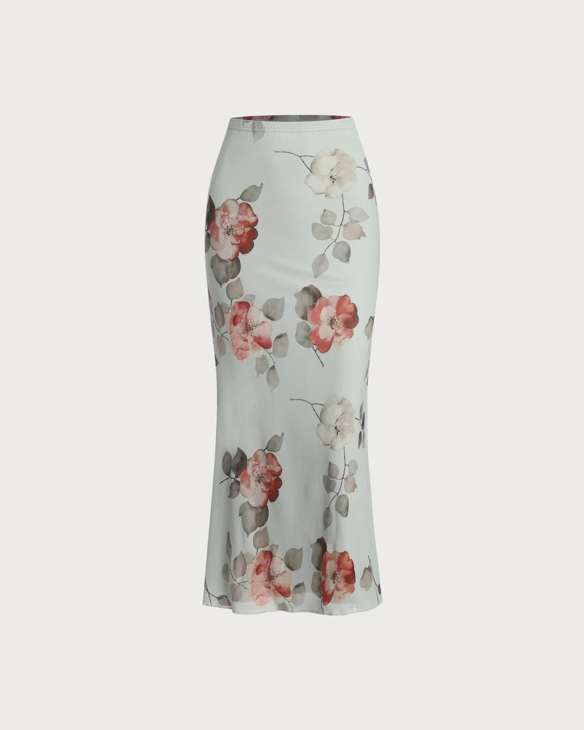 Green Floral Elastic Waist Straight Midi Skirt sold by rihoas
