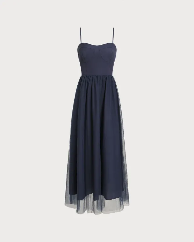 Blue Shirred Flowy Slip Maxi Dress sold by rihoas