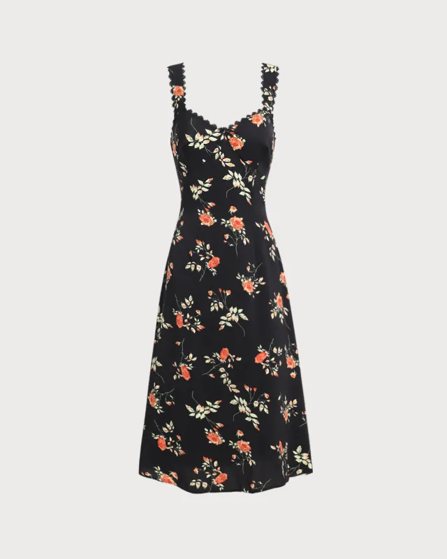 Black Floral Shirred Slip Maxi Dress sold by rihoas