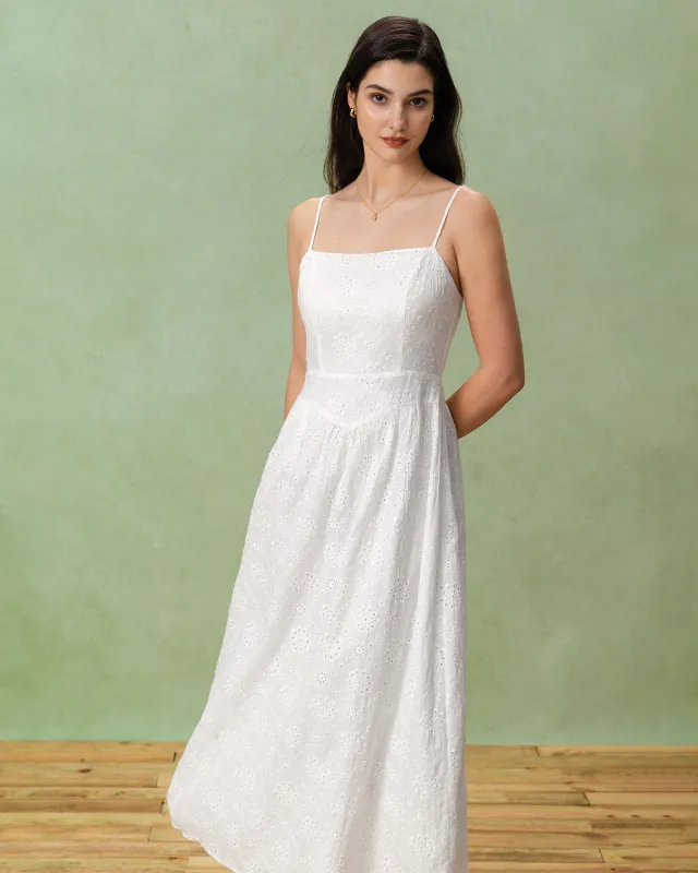 White Embroidery Slip Maxi Dress sold by rihoas