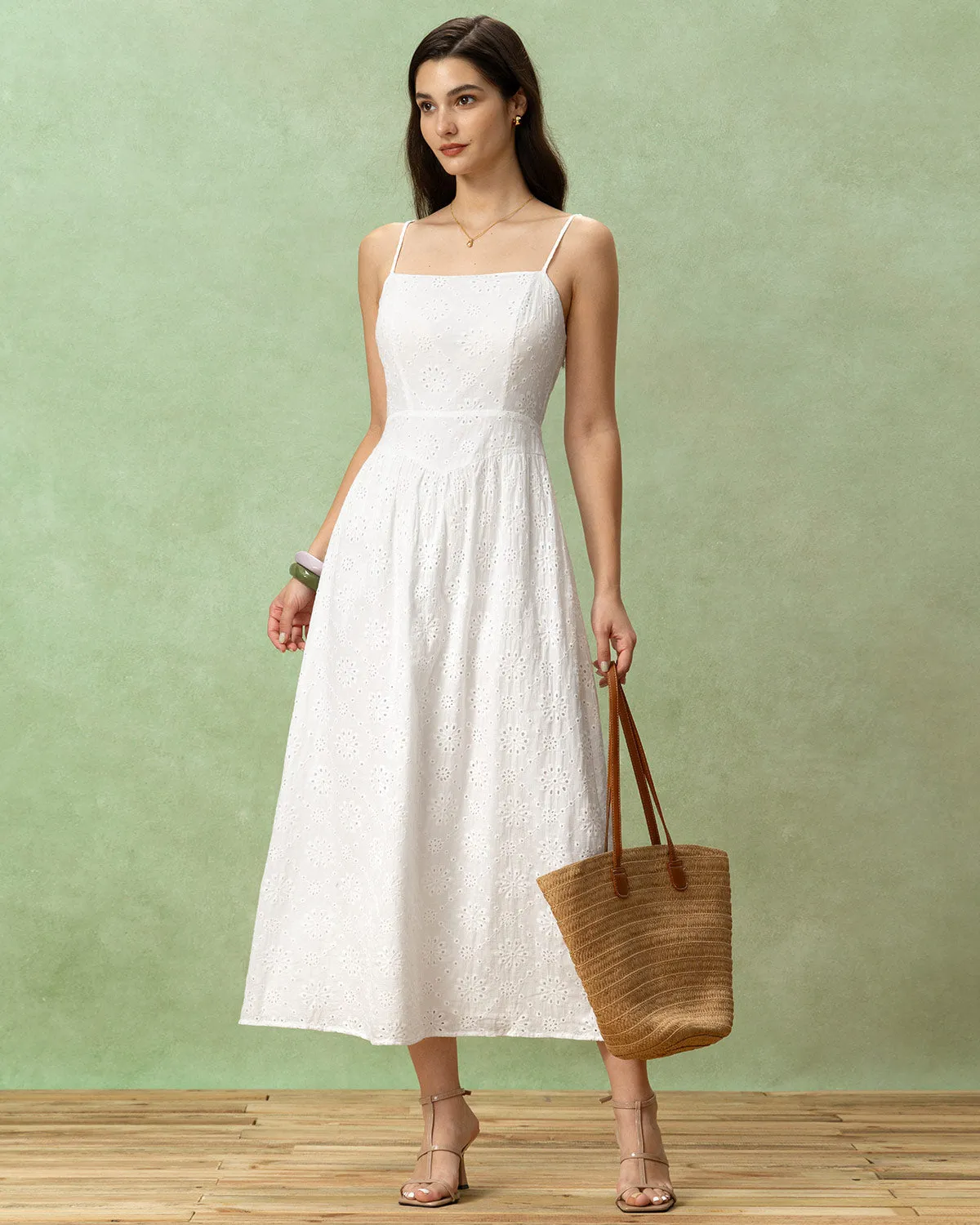 White Embroidery Slip Maxi Dress sold by rihoas product image thumbnail 4