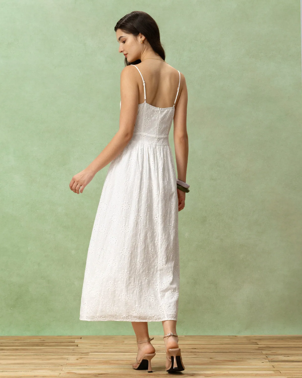 White Embroidery Slip Maxi Dress sold by rihoas product image thumbnail 5