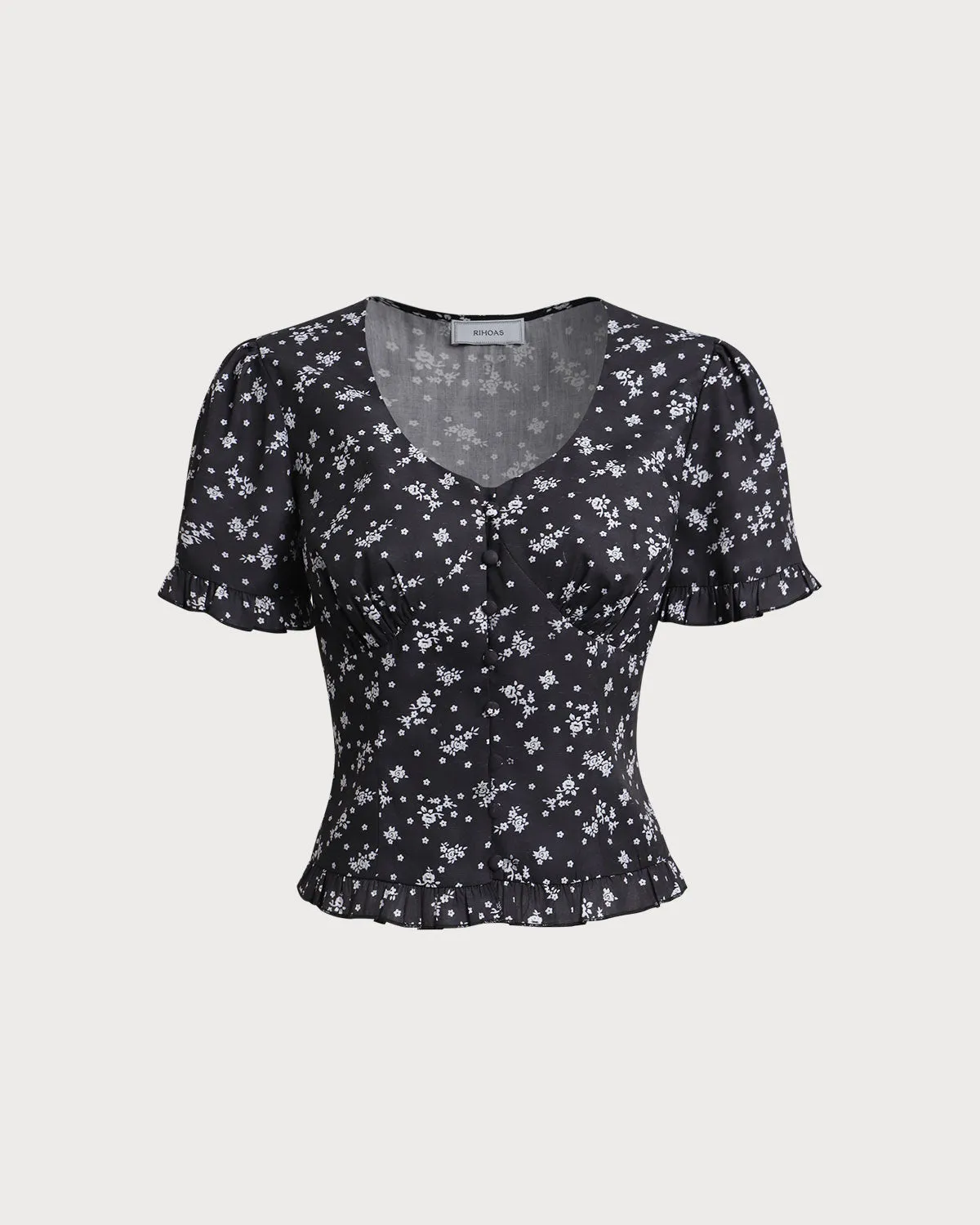 Black Floral Scoop Neck Blouse sold by rihoas