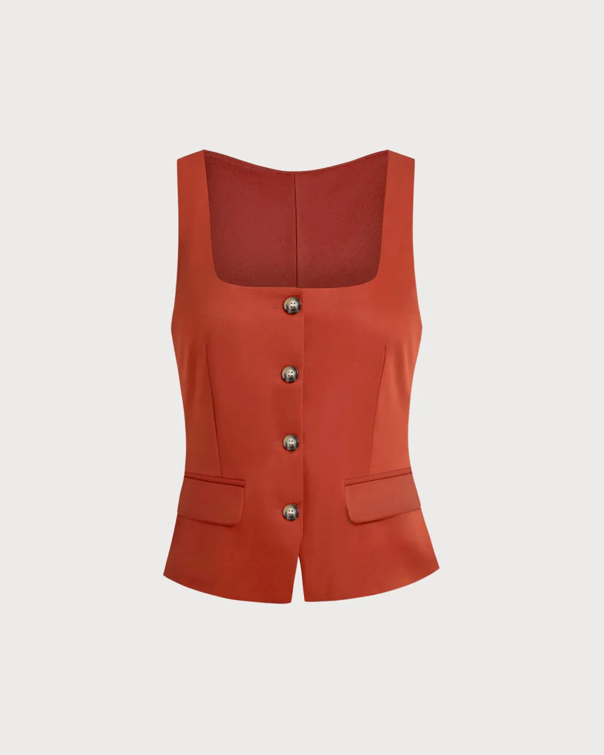 Red Square Neck Button Vest sold by rihoas