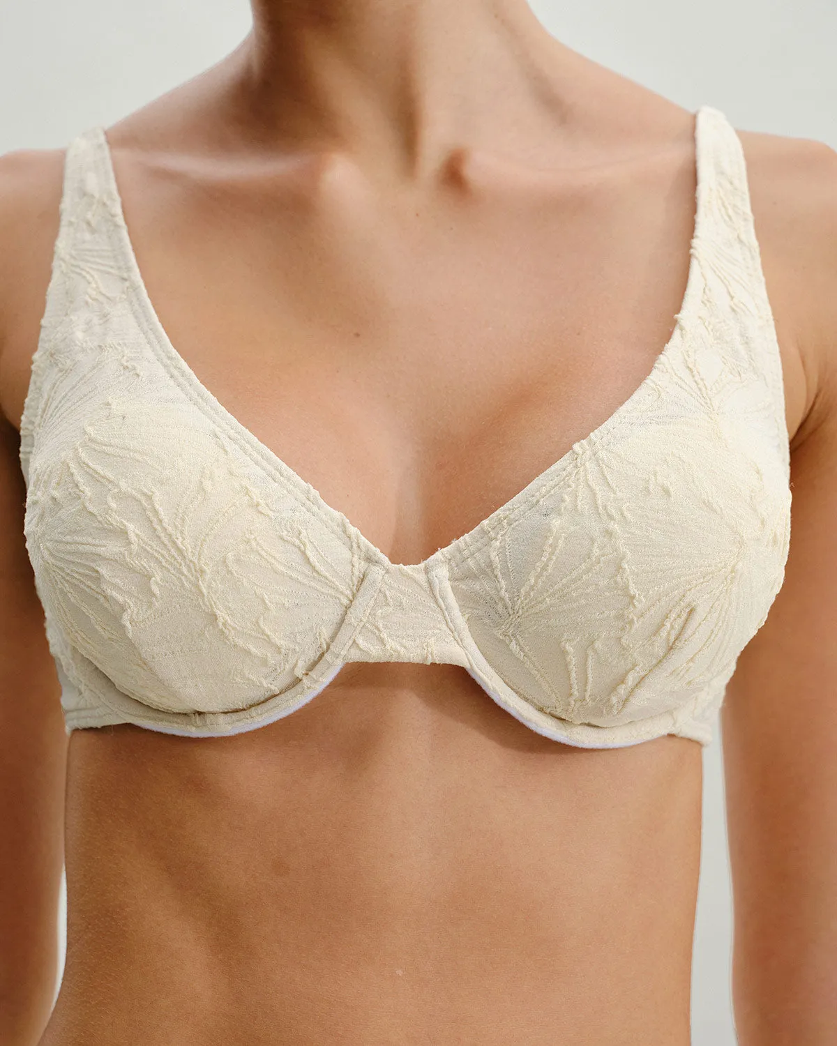 Beige Textured Underwire Bikini Top sold by rihoas