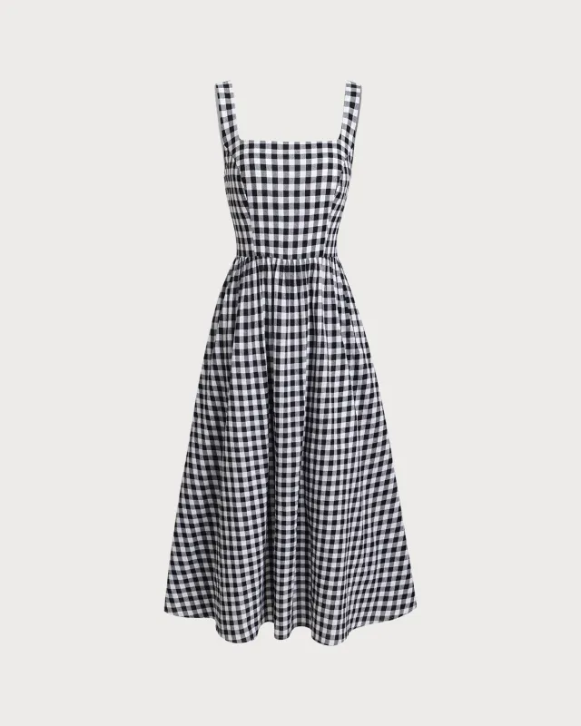 Black Plaid Square Neck Slip Maxi Dress sold by rihoas