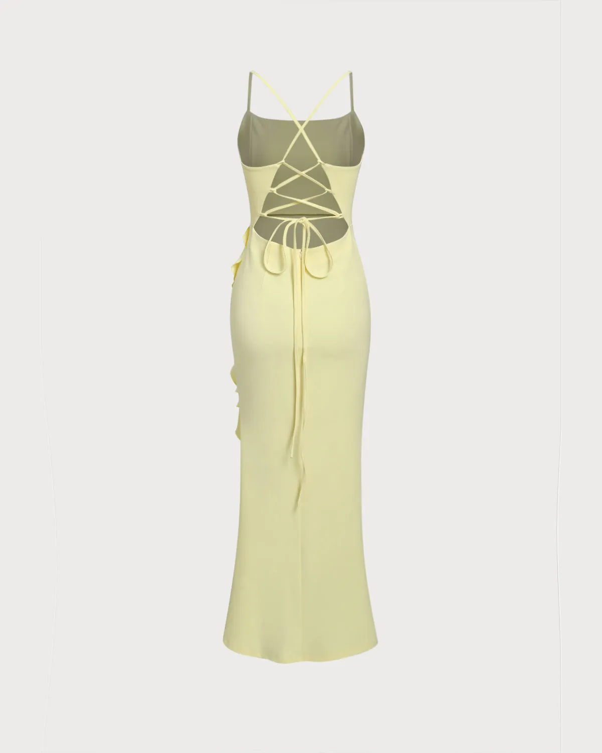 Yellow Ruffle Backless Slit Slip Maxi Dress sold by rihoas product image thumbnail 2