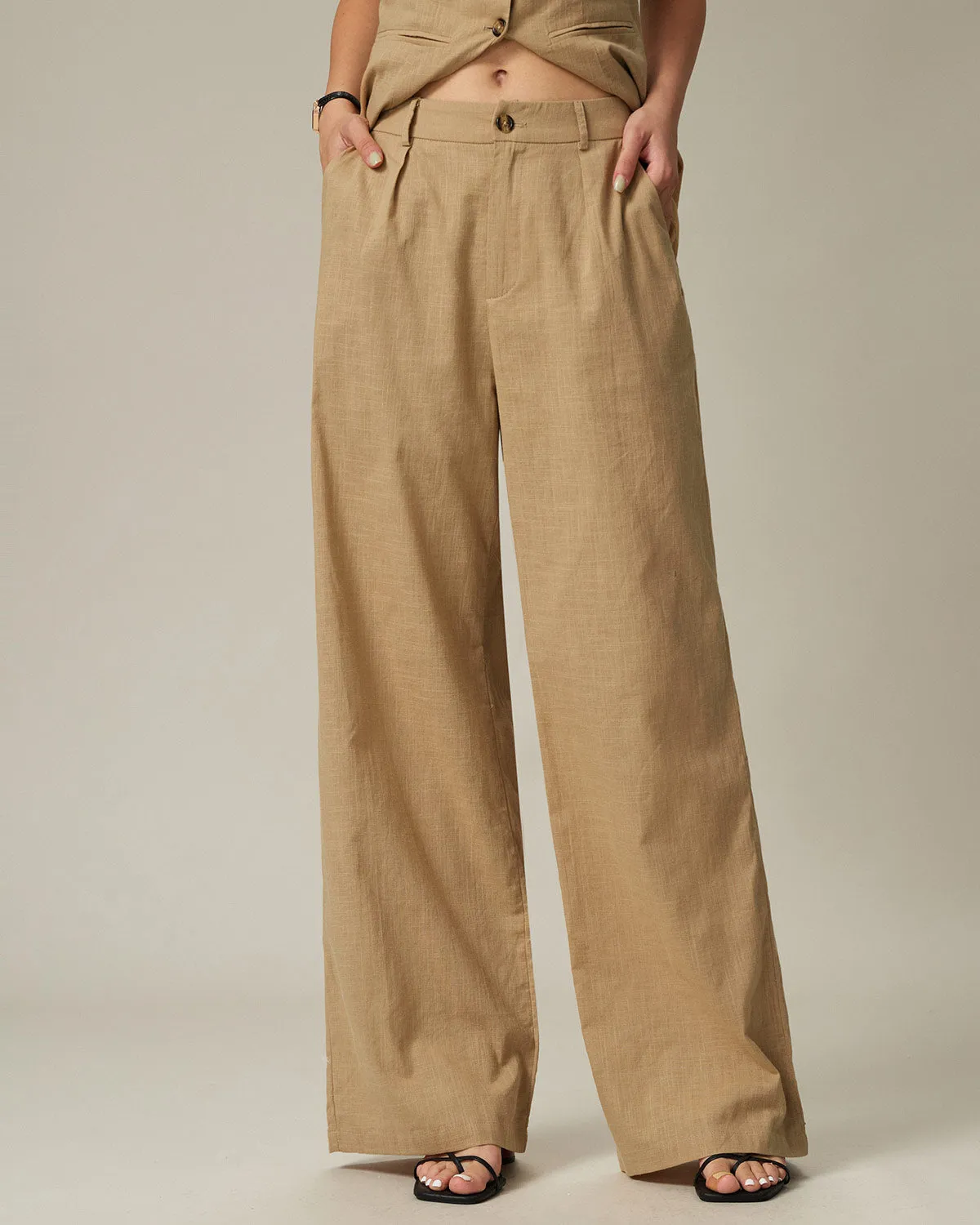 Brown Elastic Waist Pocket Straight Pants sold by rihoas