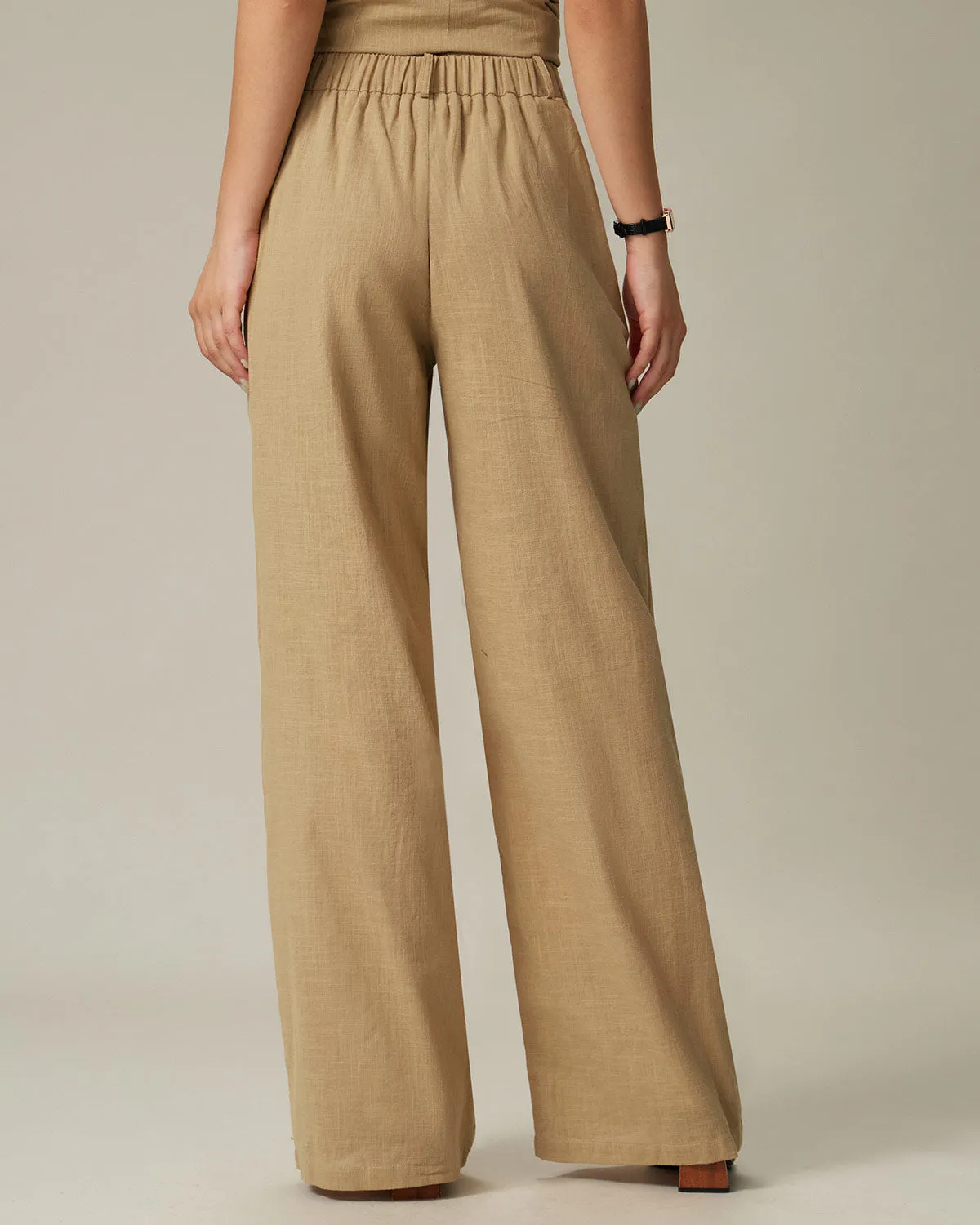 Brown Elastic Waist Pocket Straight Pants sold by rihoas product image thumbnail 4
