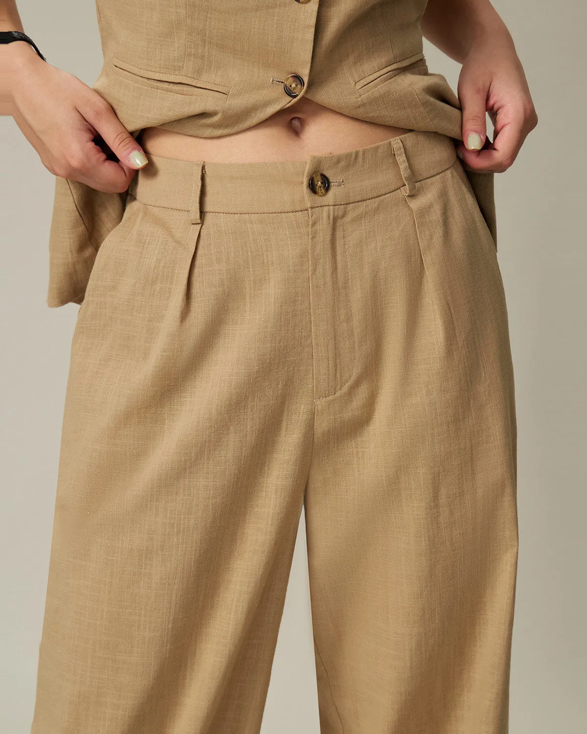 Brown Elastic Waist Pocket Straight Pants sold by rihoas product image thumbnail 2