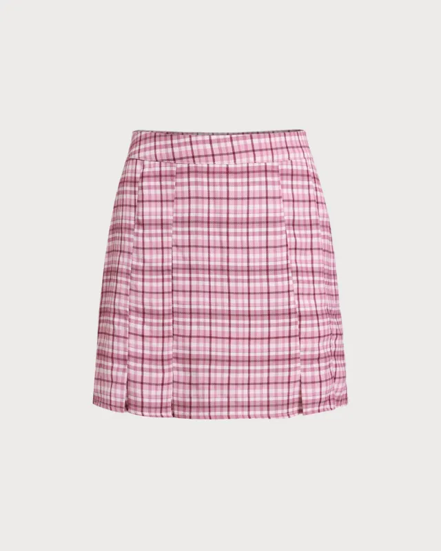Pink Plaid Straight Mini Skirt sold by rihoas