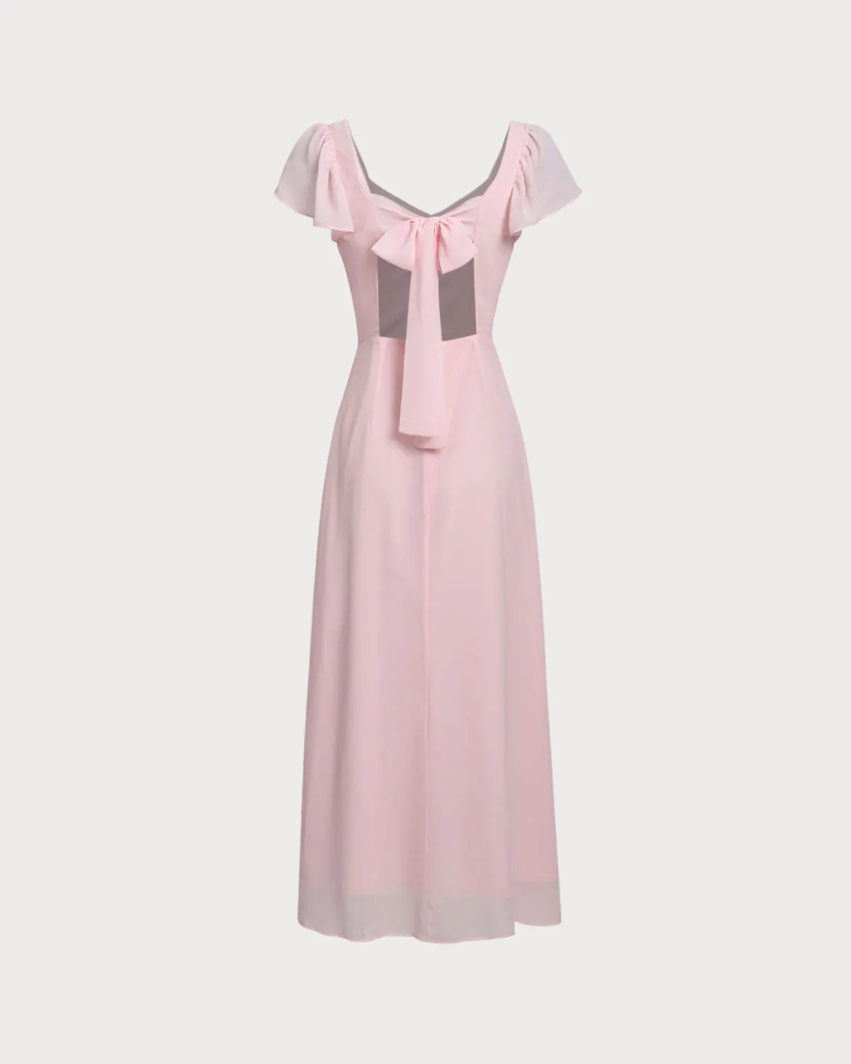 Pink Sweetheart Neck Chiffon Maxi Dress sold by rihoas product image thumbnail 2