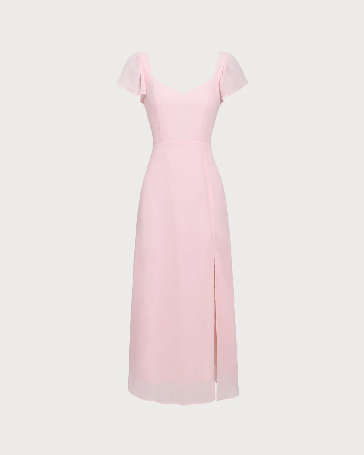Pink Sweetheart Neck Chiffon Maxi Dress sold by rihoas