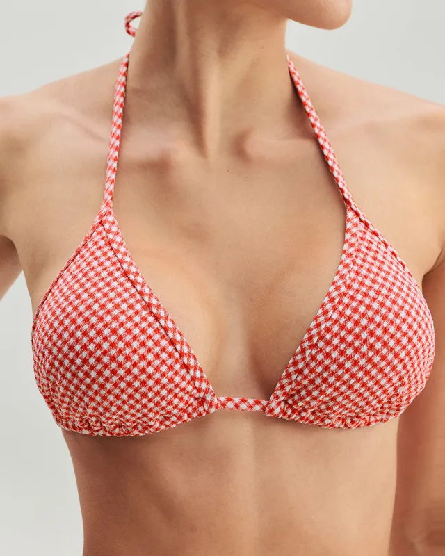 Red Plaid Halter Bikini Top sold by rihoas