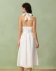 White Embroidery A-Line Halter Midi Dress sold by rihoas