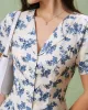 Blue Floral V-Neck Button A-Line Mini Dress sold by rihoas