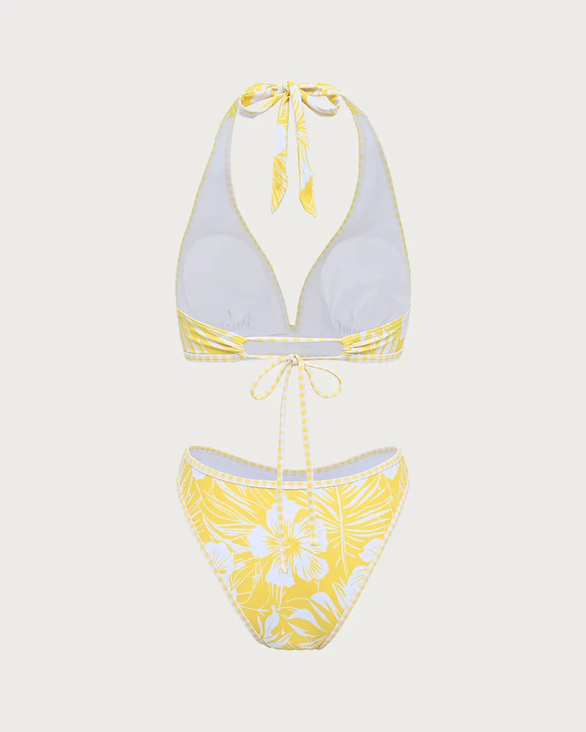 Yellow Knit Tropical Print Bikini Set sold by rihoas product image thumbnail 5