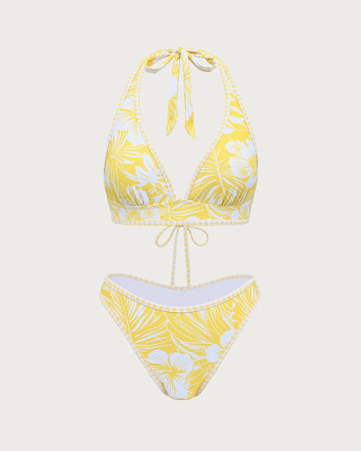 Yellow Knit Tropical Print Bikini Set sold by rihoas product image thumbnail 4