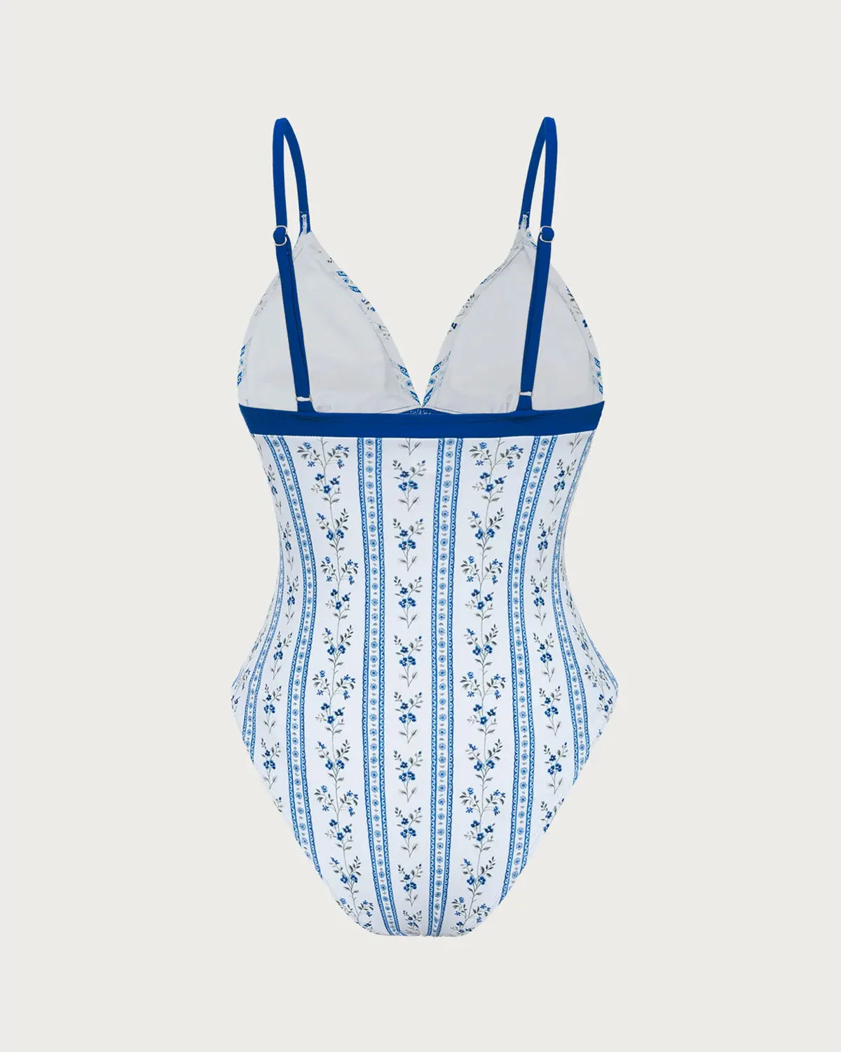 Light Blue Knit Contrast Elegant Printed One-Piece Swimsuit sold by rihoas product image thumbnail 2