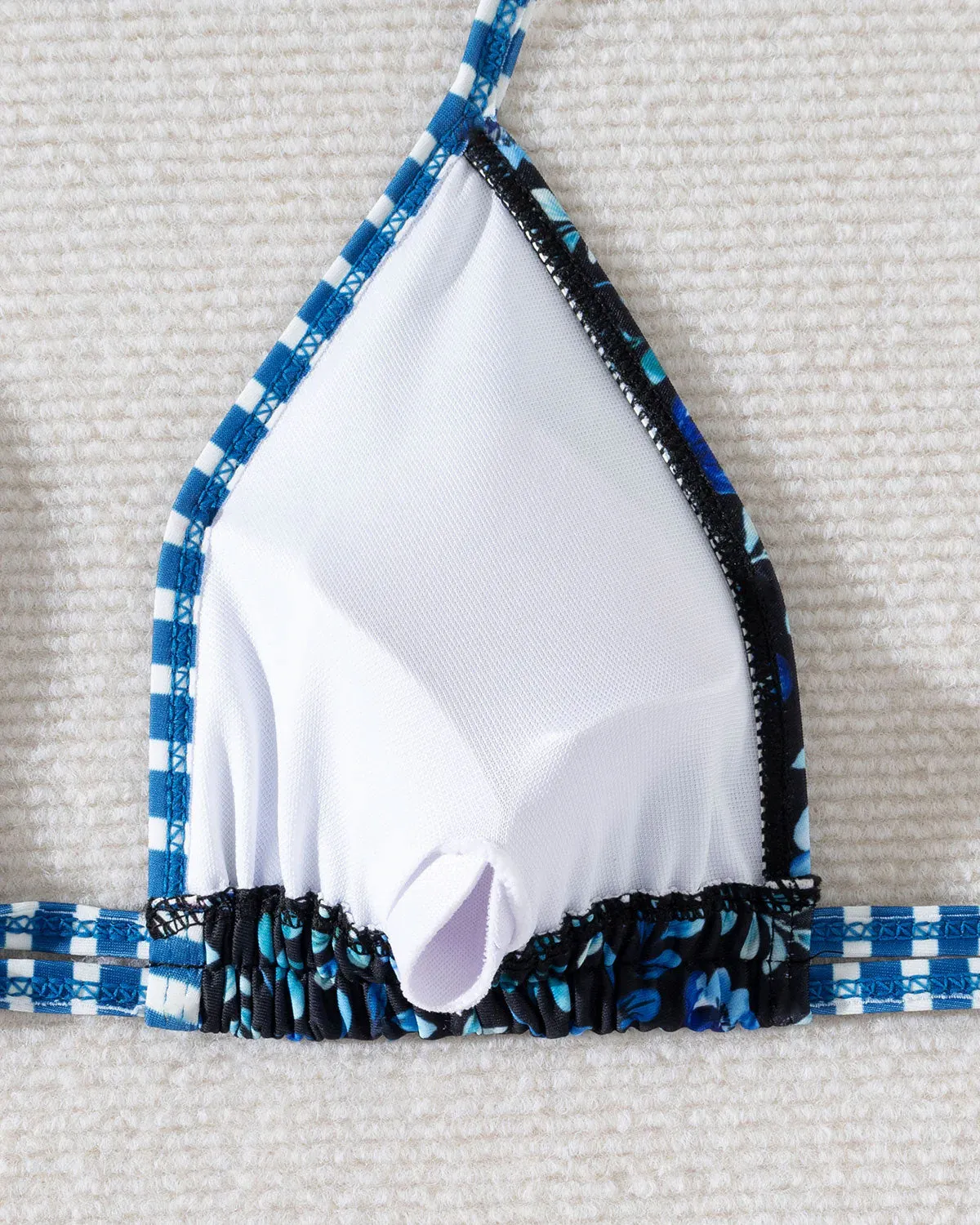 Royal Blue Knit Print Contrast Bikini Set sold by rihoas product image thumbnail 4